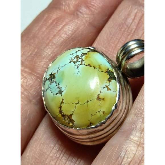 Vintage Turquoise Sterling Silver Cabochon Pendant - Picture 3 of 12